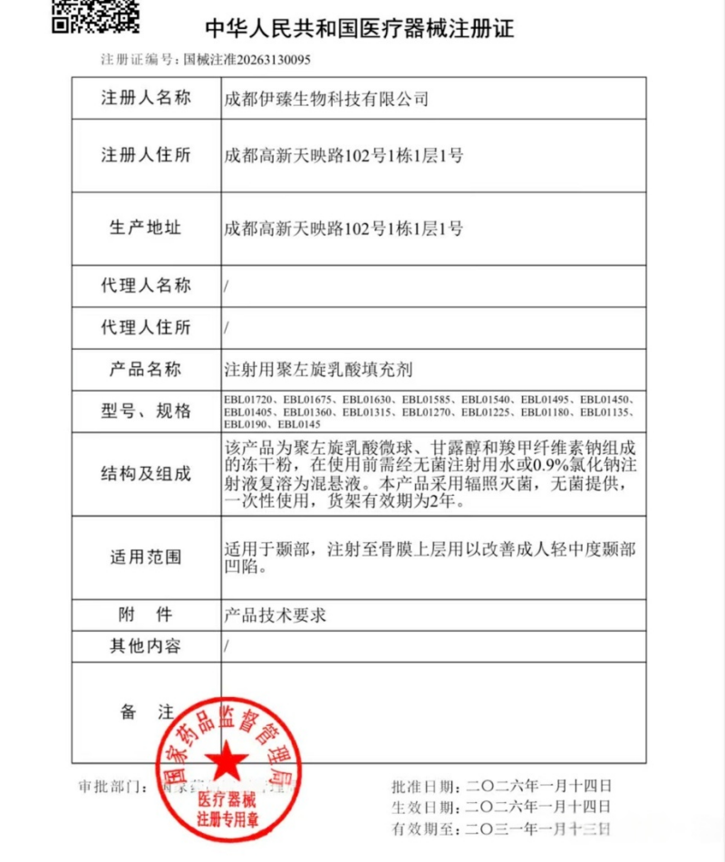 伊正生物聚左旋乳酸填充剂正式获批